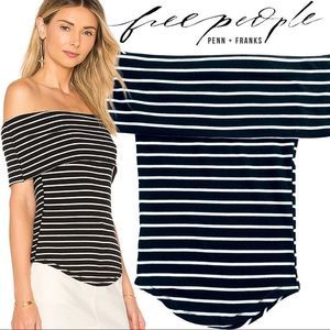 Free People Melbourne Black White Stripe Top NWT